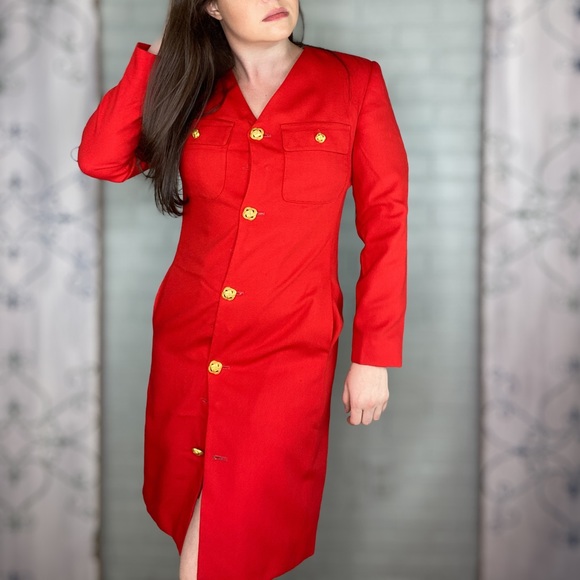 Vintage Evan Picone Red Button Up Blazer Dress Size 6 - Picture 3 of 16